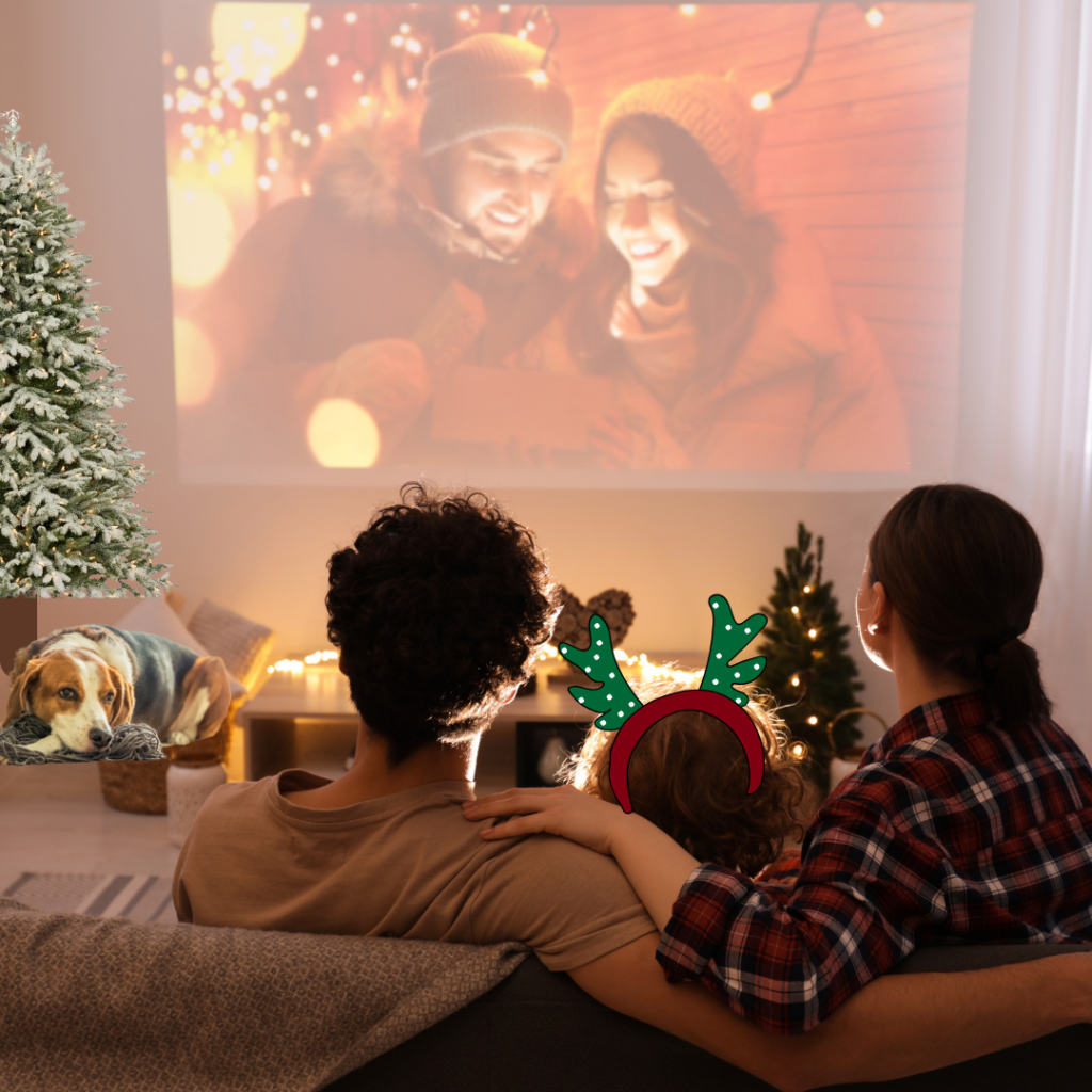 family watching movies at Christmas