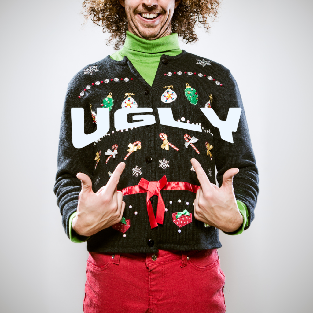 man wearing ugly sweater